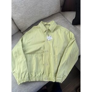 Zara Jacket Womens Medium Light Yellow Cotton Bomber Elastic Hem Pockets Spring